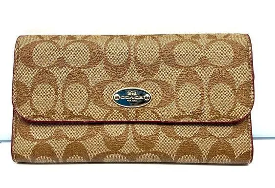 Coach brown leather signature Charlie C snap wallet pink interior A1532 …