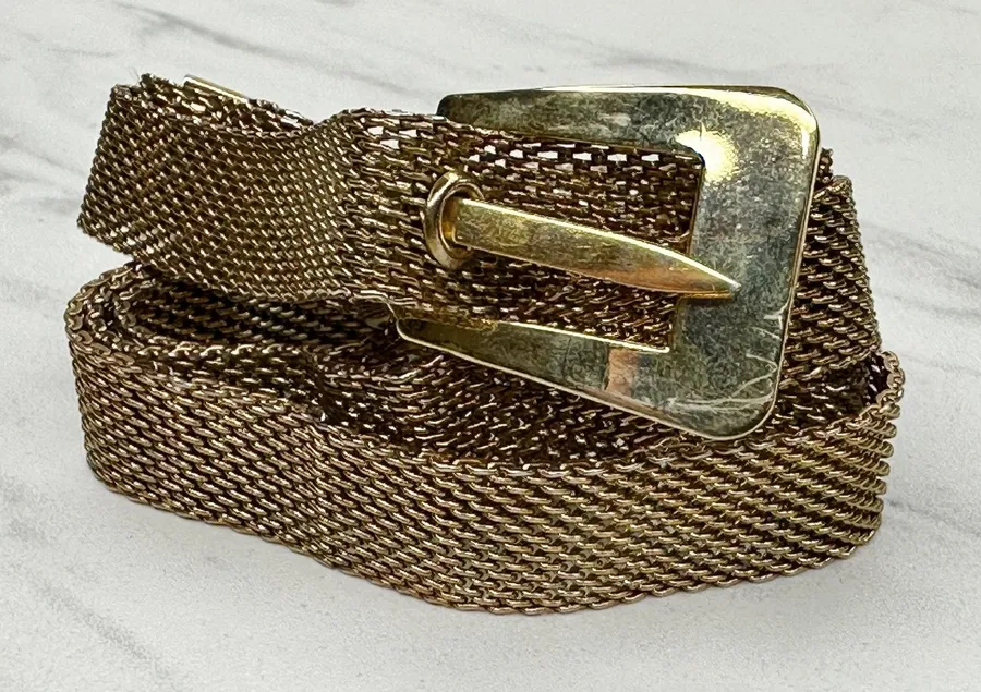 Vintage Gold Tone Mesh Belt Fixed Buckle Small (S) ✨
