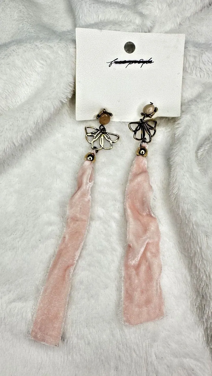 NEW Free People Dainty Coquette Fairy Lulu Pink Ribbon Dangle Earrings Lotus