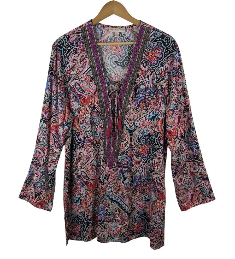 La Blanca Swirlin Around Paisley Tunic Cover Up Large Multicolor Pool Beachy