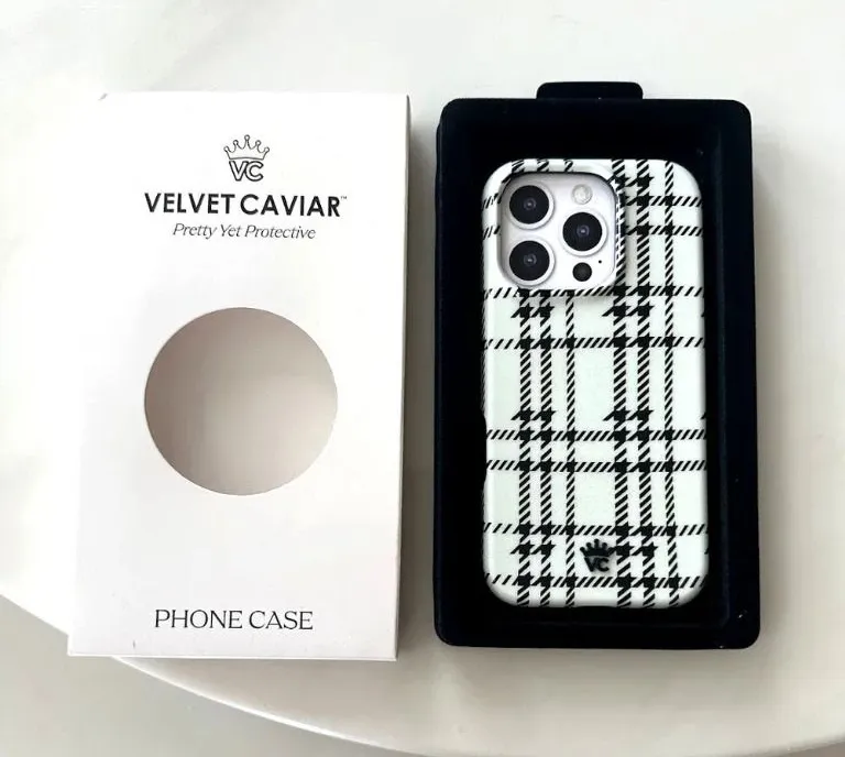 Velvet Caviar Houndstooth iPhone 16 Pro Case Black White Plaid