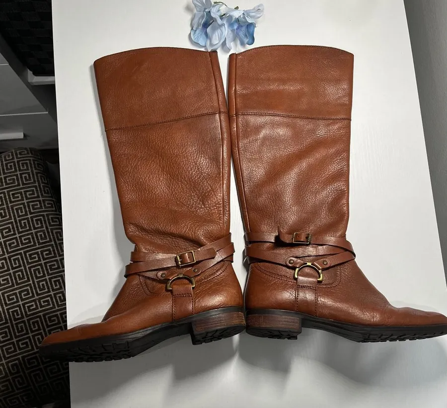 Lauren Ralph Lauren Sonya Cognac Brown Leather Riding Boots Women 6B 802143440