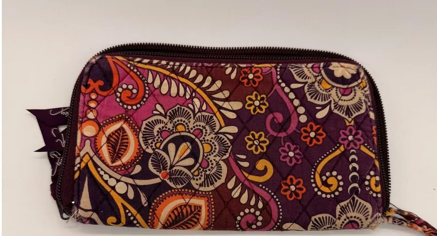 Vera Bradley Zip Around Wallet Womens OS Purple Orange Paisley Quilted Cotton
