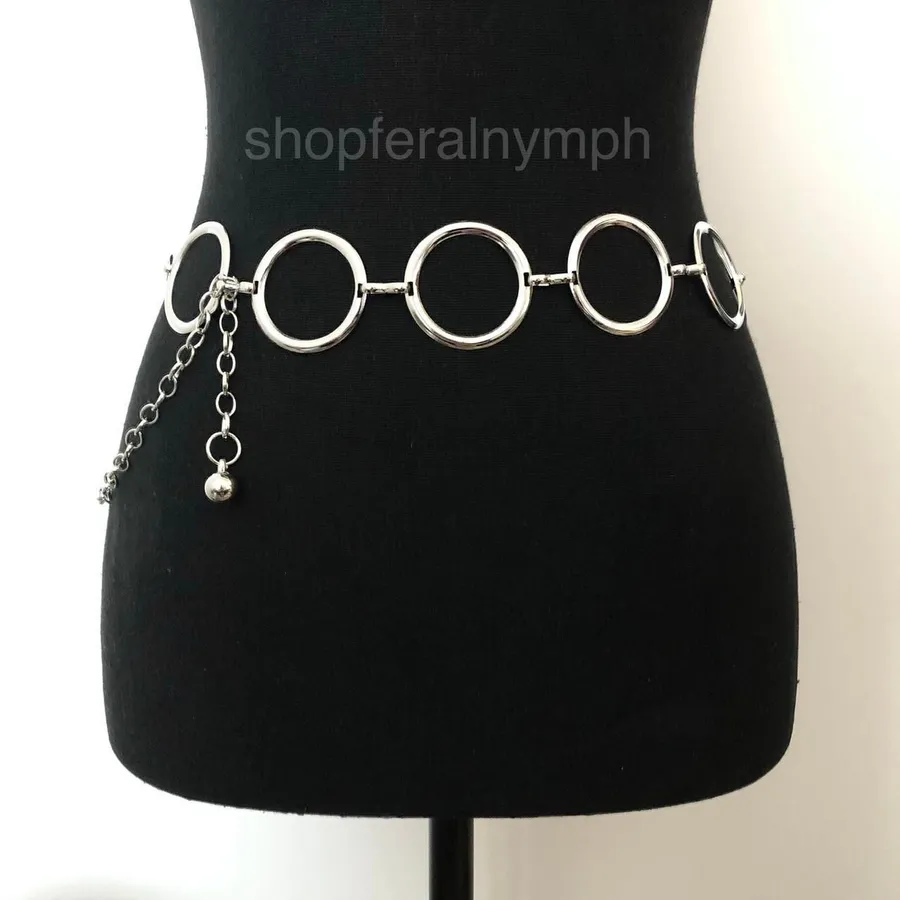 Y2K Minimalist Silver Open Circle Chain Belt, Fits 24.5–42 Inches, X7GA1229