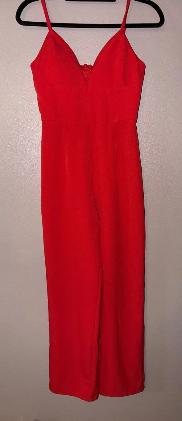 Laundry By Shelli Segal Red Spaghetti-Strap V-Neck Jumpsuit