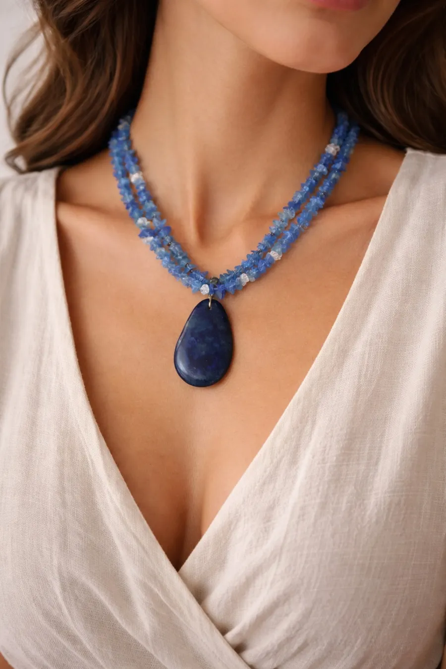 Blue Quartz Statement Necklace – Hand