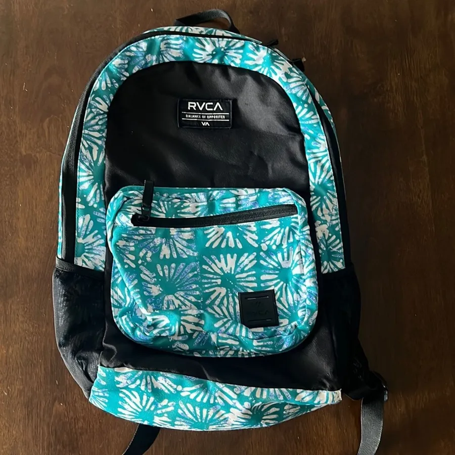 RVCA Balance of Opposites Backpack Estate Delux Teal Floral Black Base