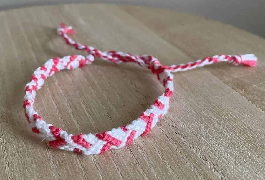 Lucienne Woven Friendship Bracelet OS Pink White Women Cotton Handmade Tie