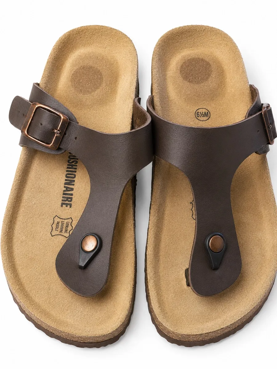Cushionaire Leah Brown Cork Footbed Toe Loop Sandals Women’s Size 6.5M Comfort