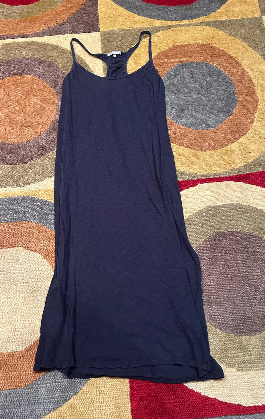 JAMES PERSE Los Angles Navy Blue Thin Sheer Midi Dress Nightgown 100% Cotton L