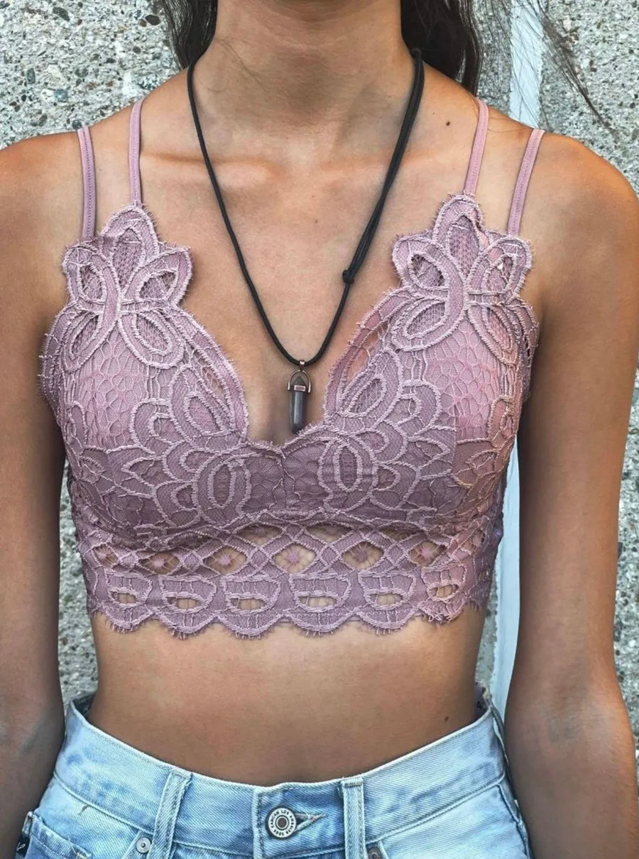 Dusty Blush scalloped Adjustable Strap Bralette Purple Size L