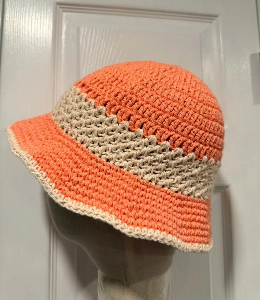 Handmade Crochet Bucket Hat 100% Cotton Lightweight Packable Festival Boho Beach