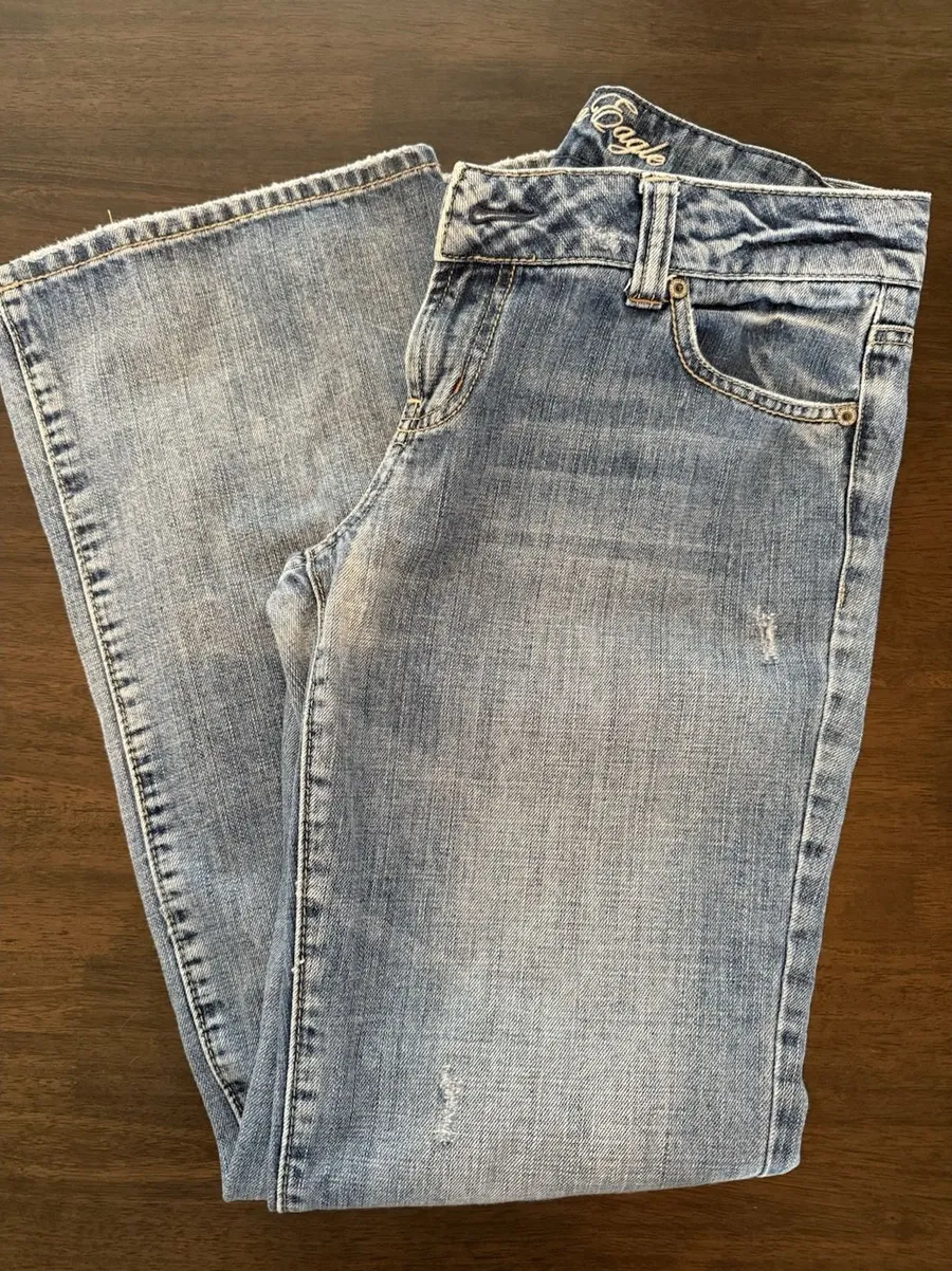 American Eagle Outfitters Boyfriend Jeans Blue Denim Stretch Distressed Women's