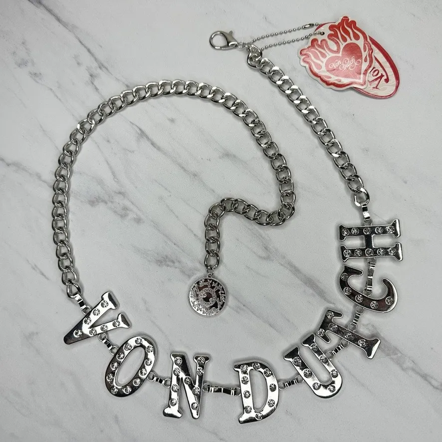 Von Dutch Rhinestone Letter Chain Belt OS ✨