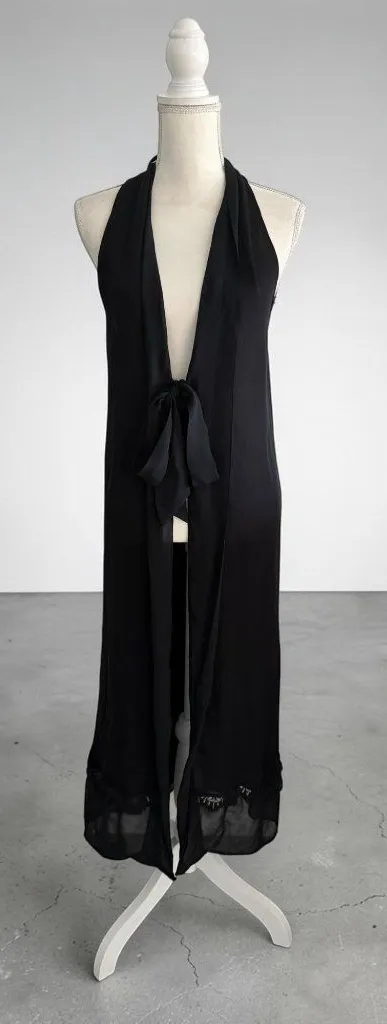 HAUTE HIPPIE Black Sheer Full Length Vest Coverup Size Small NEW NWT