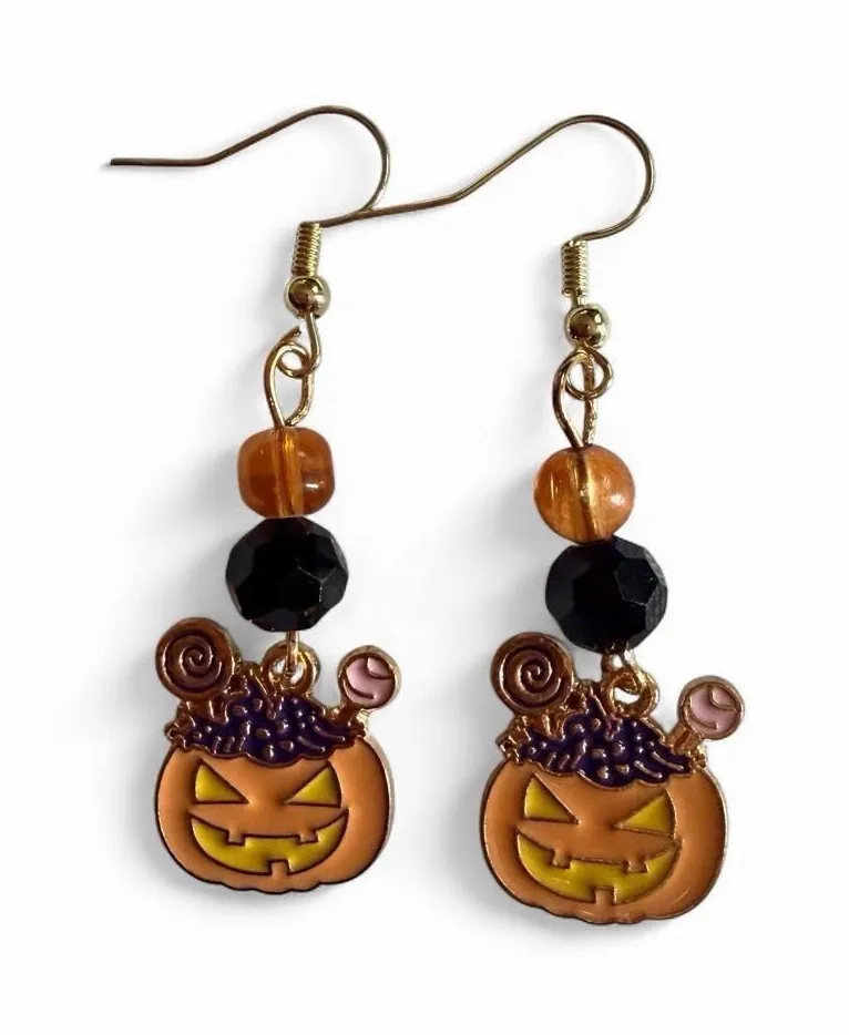 Handmade Halloween Candy Bucket Earrings ๐