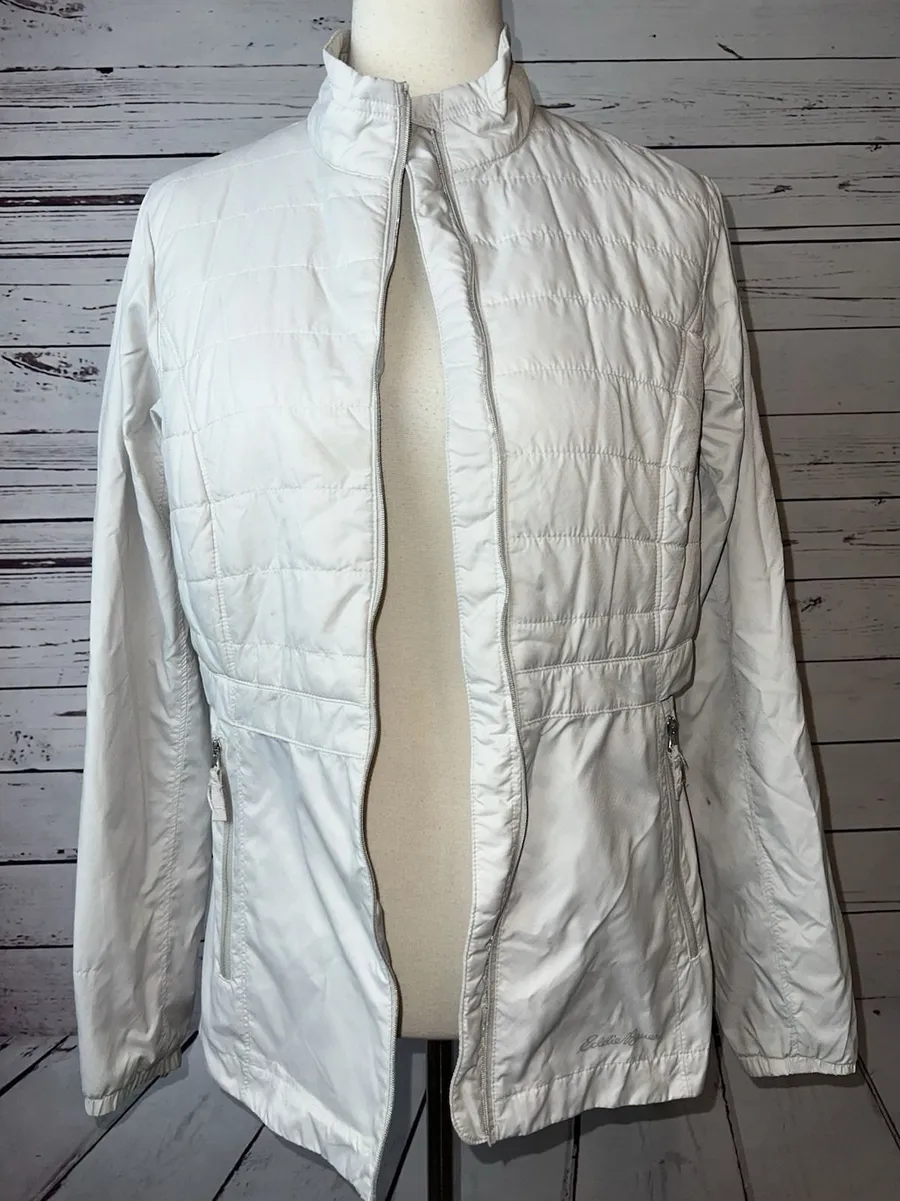 Eddie Bauer Jacket Womens Small Vented Puffer Coat No Zipper Quilted Nylon