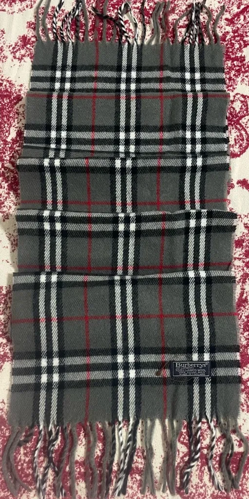 Burberrys Gray Plaid Scarf