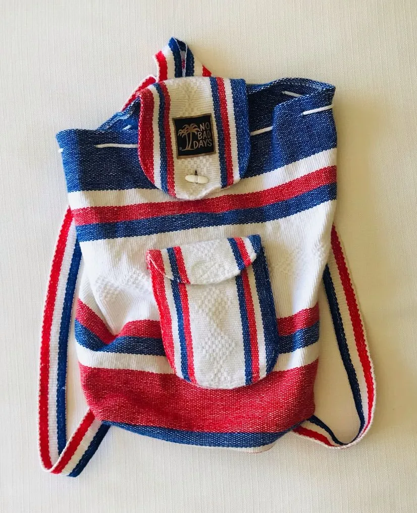 No Bad Days Red White And Blue Artisan Backpack, Made in Mexico