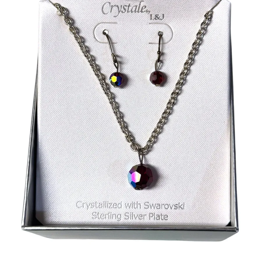Crystale by L&J Aurora Borealis Swarovski 925 Plated Jewelry Set NEW Deadstock