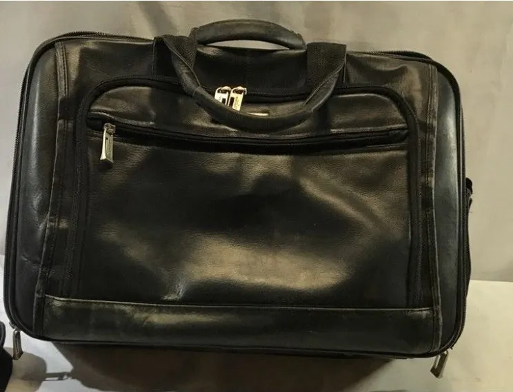 U.S. Luggage NY Vtg Leather Expandable Briefcase Black Laptop Portfolio Bag