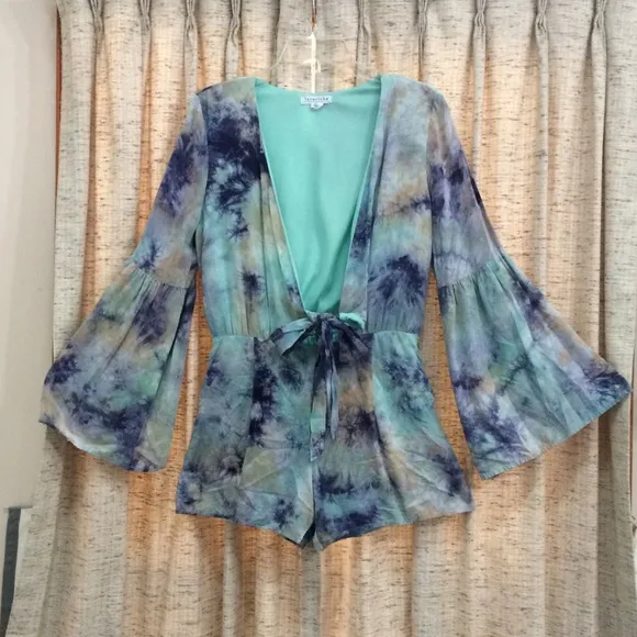Love Riche Day Dreamer Tie Dye Front Tie Romper