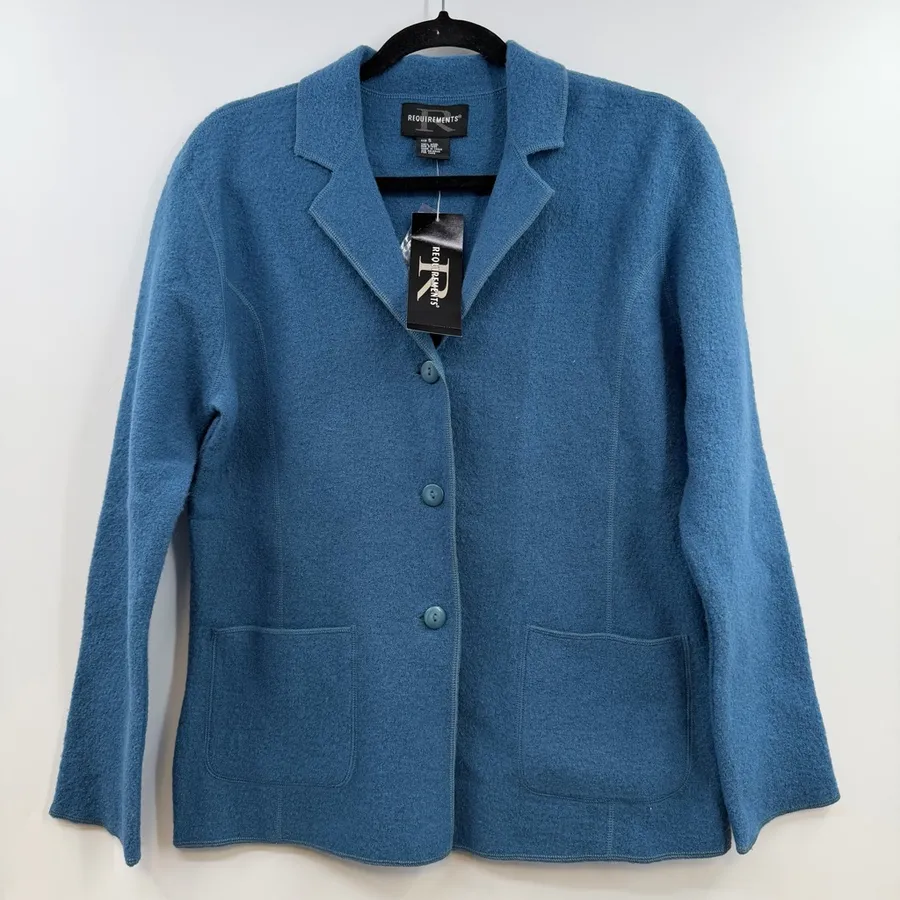 Vintage Requirements Cold Comfort 100% Wool Sweater Blazer Blue S NWT