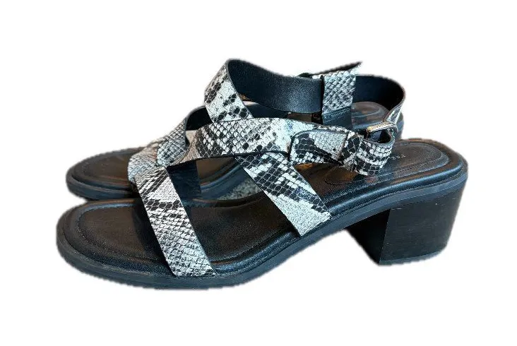 Rag & Bone Grey Black Snake Print Leather Strappy Sandal Heels Size 9.5 Women's