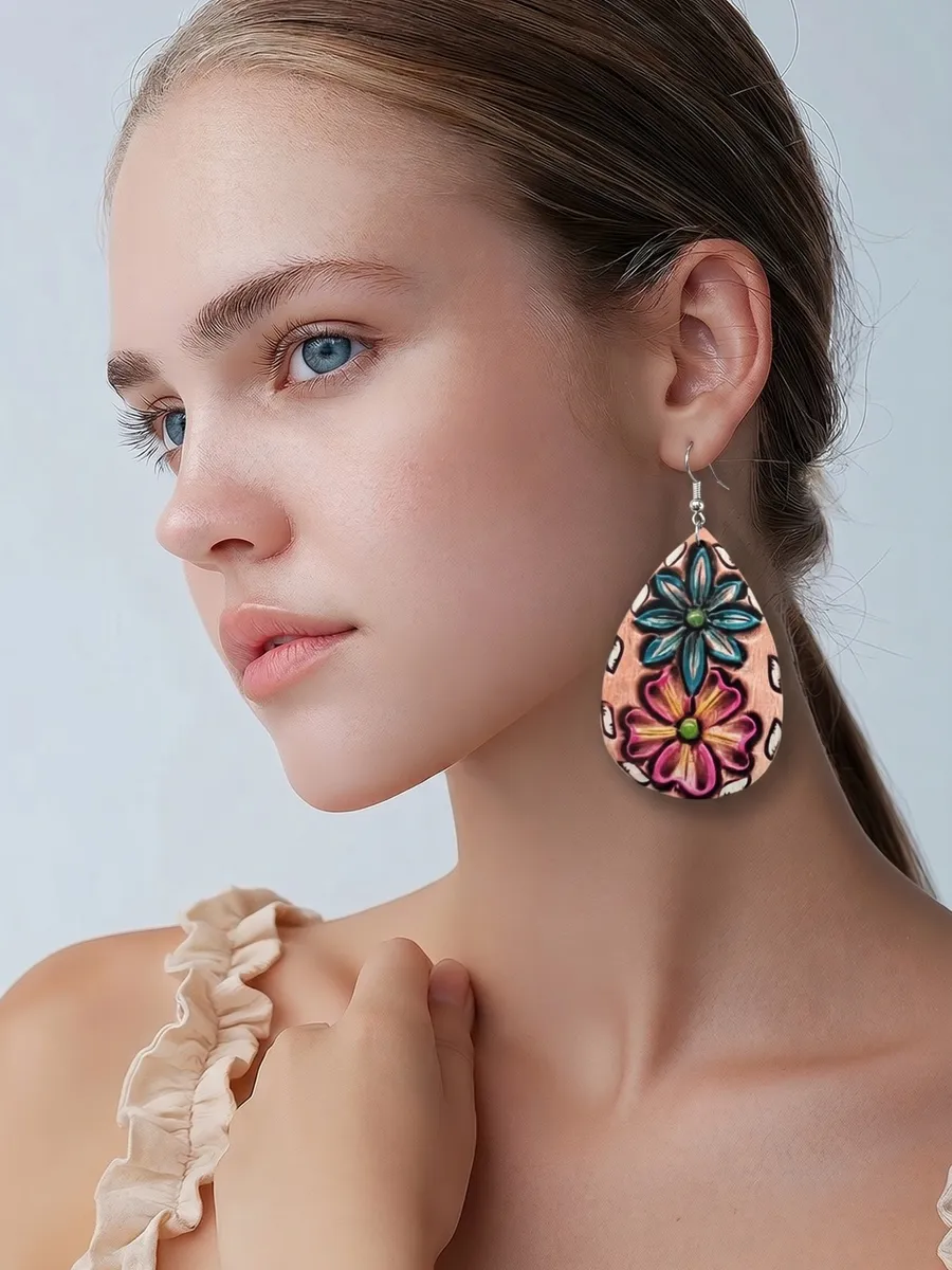 Handmade Floral Teardrop Earrings in Pink and Turquoise NWT