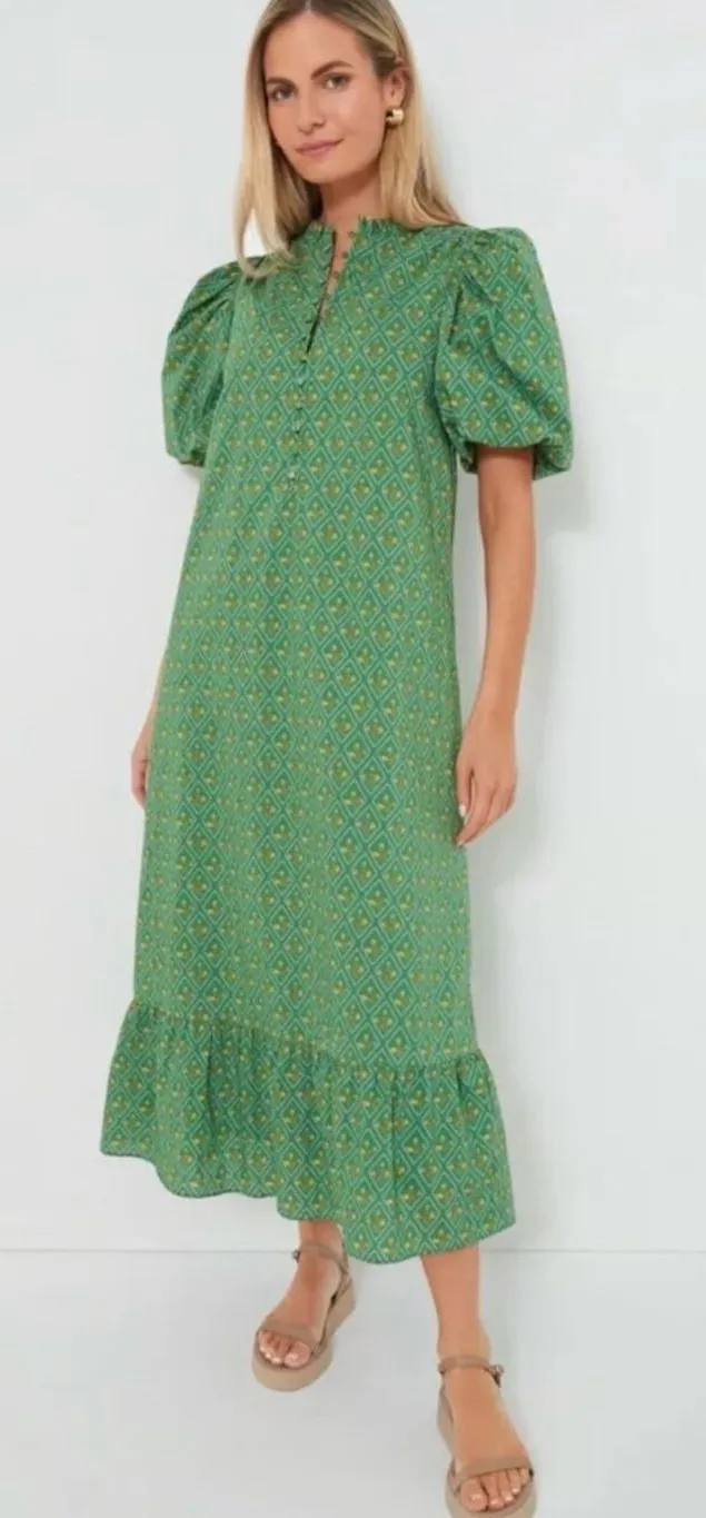 Tuckernuck Hyacinth House Green Floral Mimi Short Sleeve Dress Small