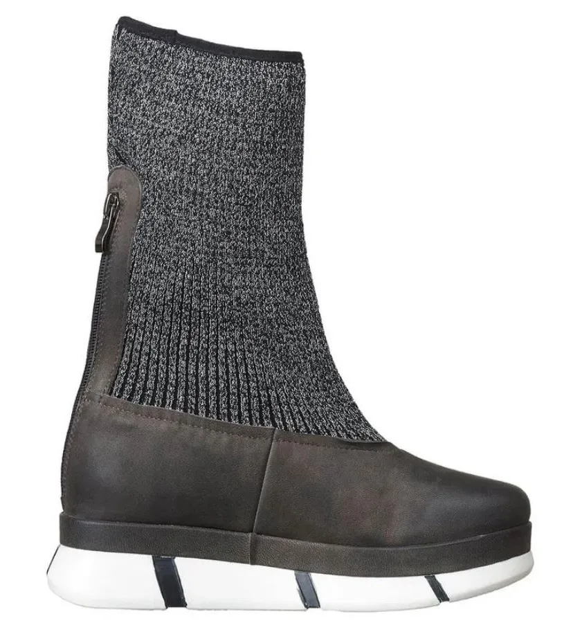 Antelope Sock Nu Sole Leather Boots Black Size 38 US 7.5 Back Zip Platform