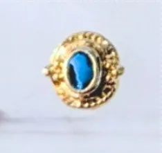 Vintage Stud Earrings 0.25" Dainty Gold Tone Halo Blue Center