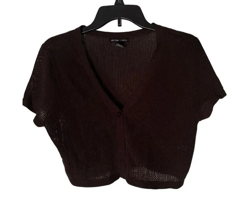 New York & Company Brown Crochet Shaw Women's Large