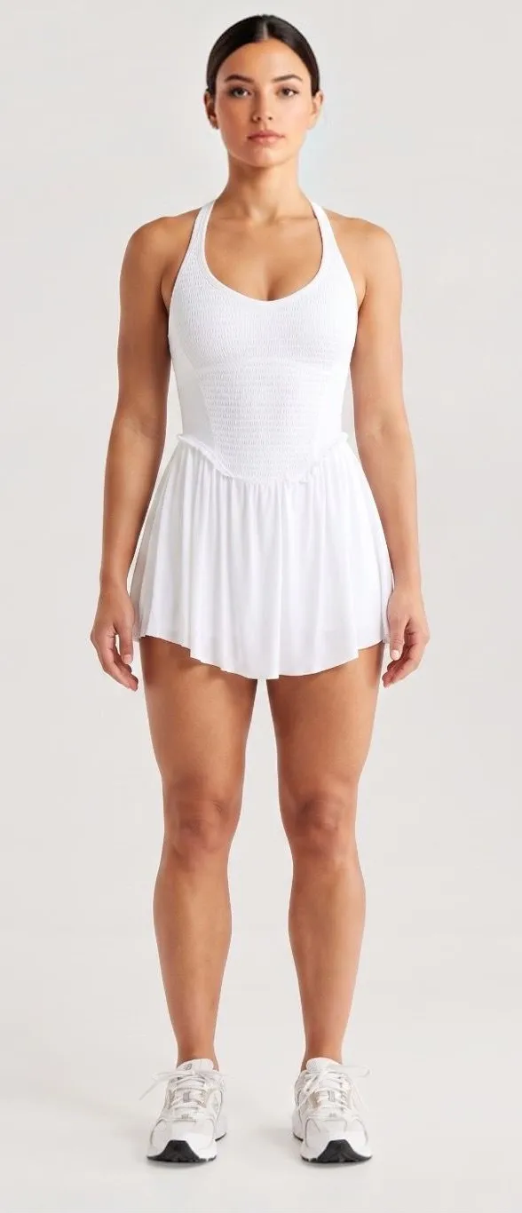Free people Movement Smockin Hot Tennis Dress White Smocked Athletic NWOT large