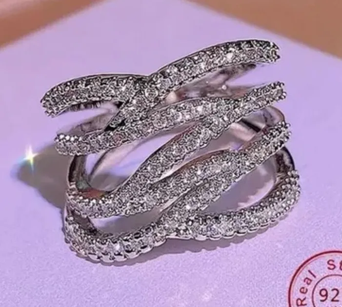 Iced Multi Layer Simulated Diamond Adjustable Ring | 925 Sterling Silver