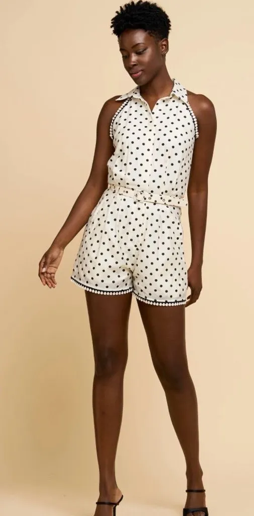 Ciebeon Ronnie Polka Dot Sleeveless Romper Black Size XS