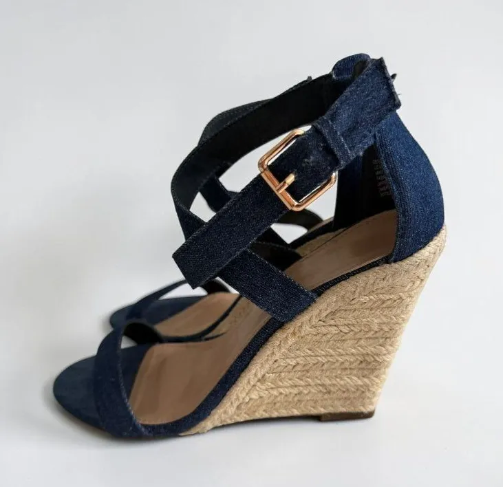 SHOEDAZZLE Genova Blue Denim Espadrilles Wedges Size 8