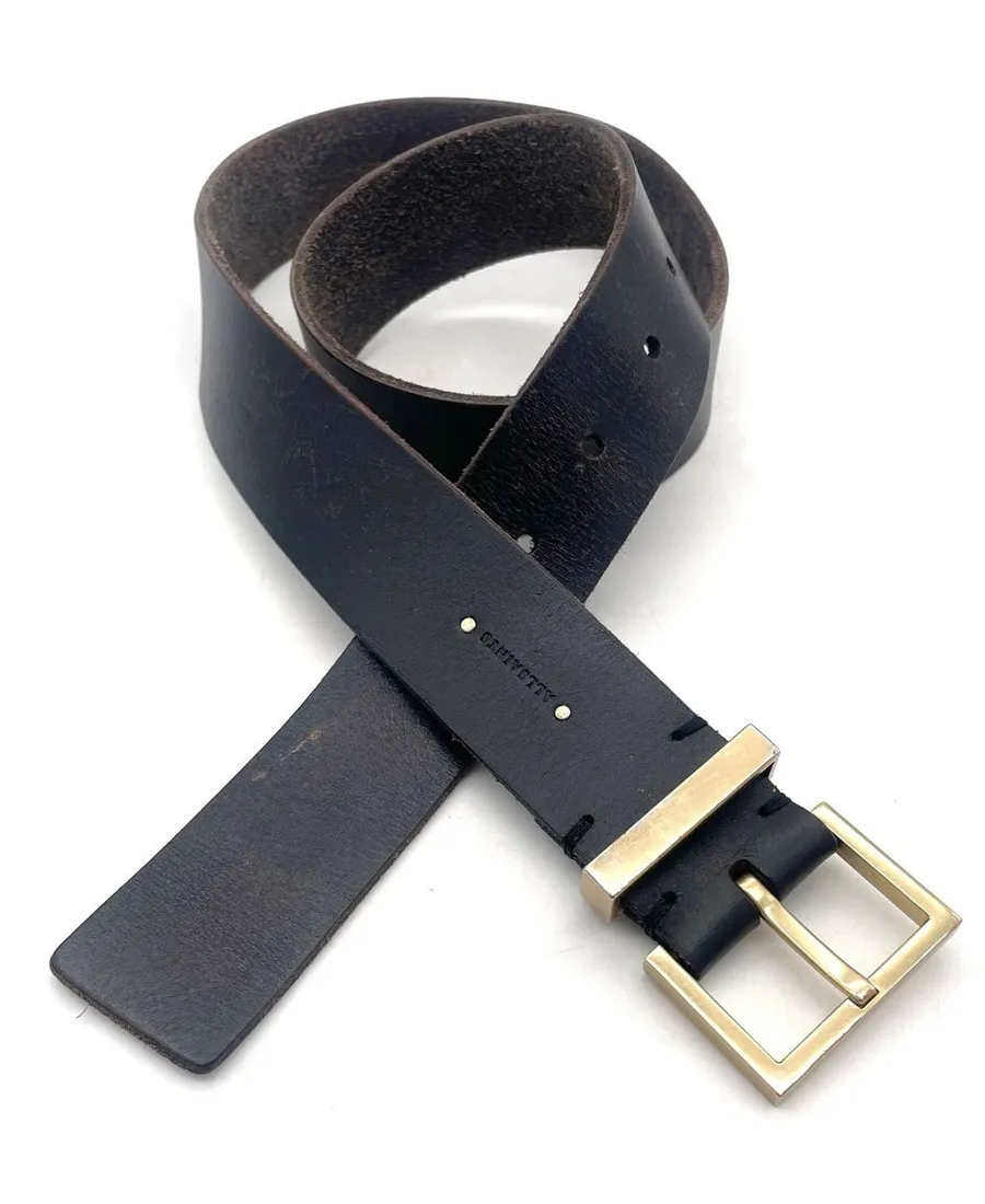 AllSaints Women’s Size S Black Genuine Leather Wide Waist Belt Gold Buckle