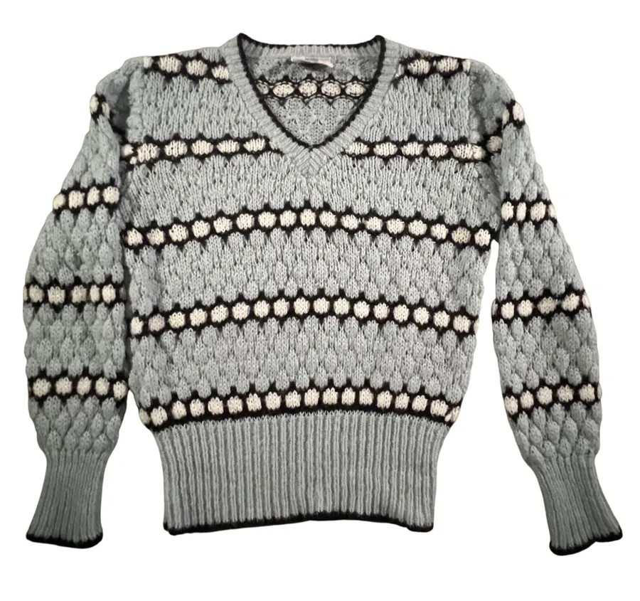 Western Connection Sweater Womens Medium Blue Vintage 80s Popcorn Knit V
