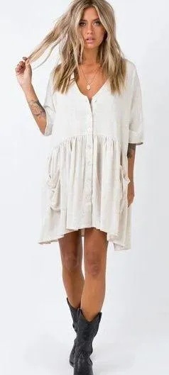 Princess Polly The Sandy Mini Oversized Dress Natural Lower Impact Size S/M