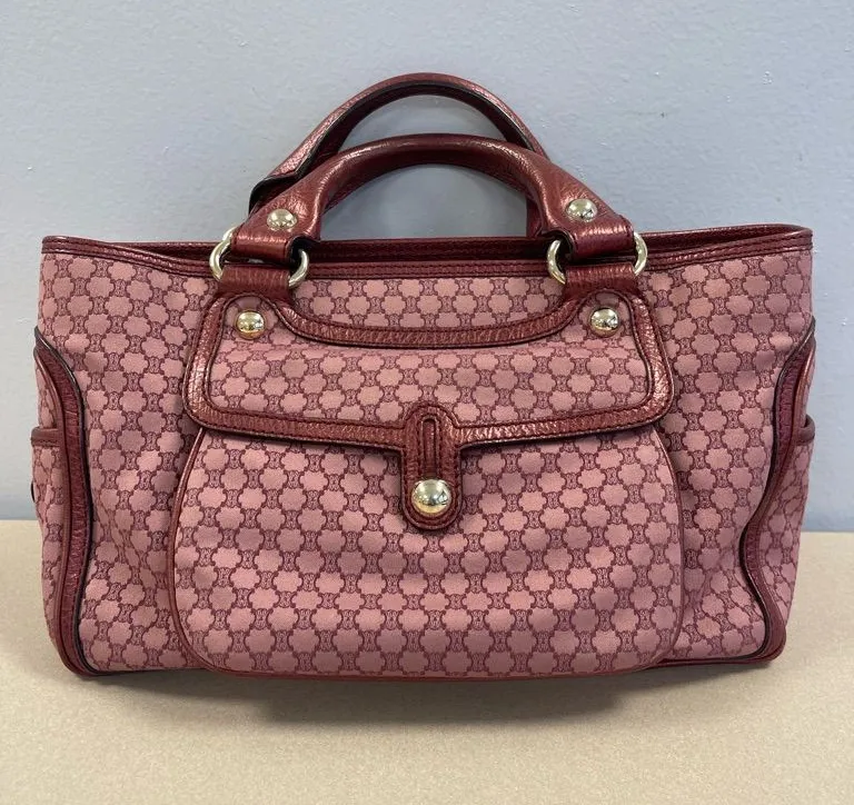 Celine Macadam Canvas and Leather Boogie Handbag in Red - Preowned