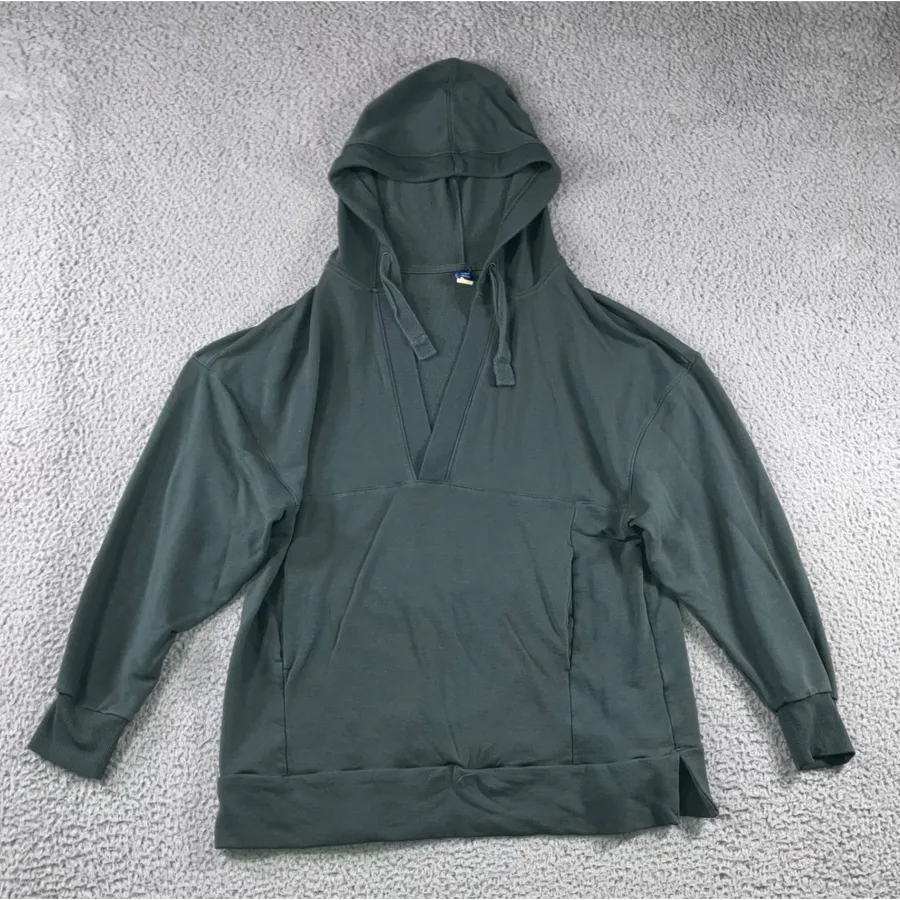 Old Navy Oversized Tunic Hooded Sweatshirt Women Medium French Terry V Neck