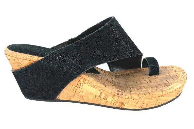 Donald Pliner Gyer Black Metallic Leather Cork Wedge Sandals Size 8.5 Resortwear