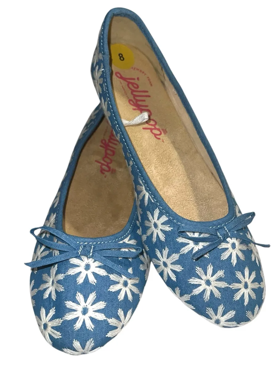 Jellypop Blue Floral Embroidered Ballet Flats