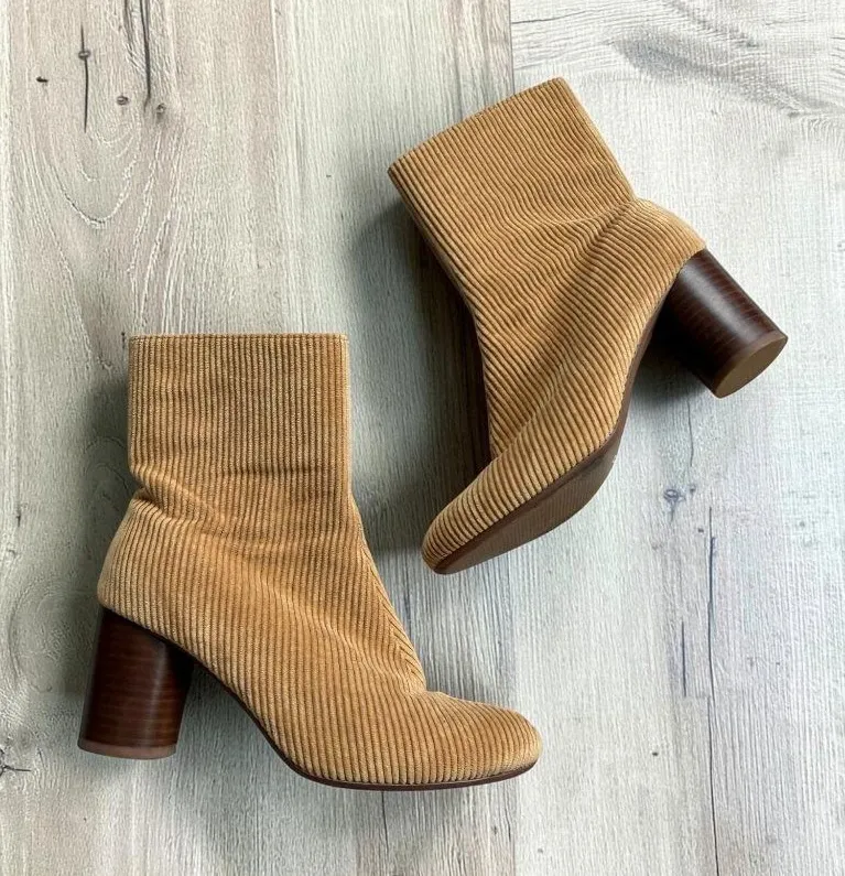 MADEWELL Tan Corduroy Block Ankle Boots Size 7