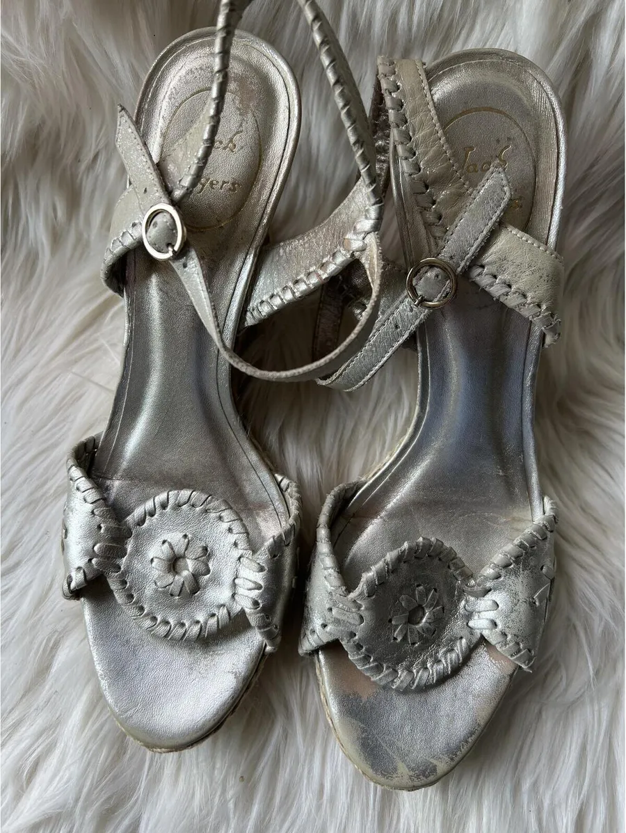 Jack Rogers Gold Leather Wedge Sandals