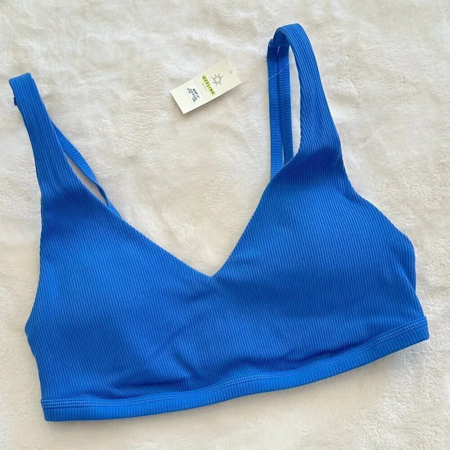 NWT Offline by Aerie Goals Blue Ribbed Padded Sports Bra - Size: Medium