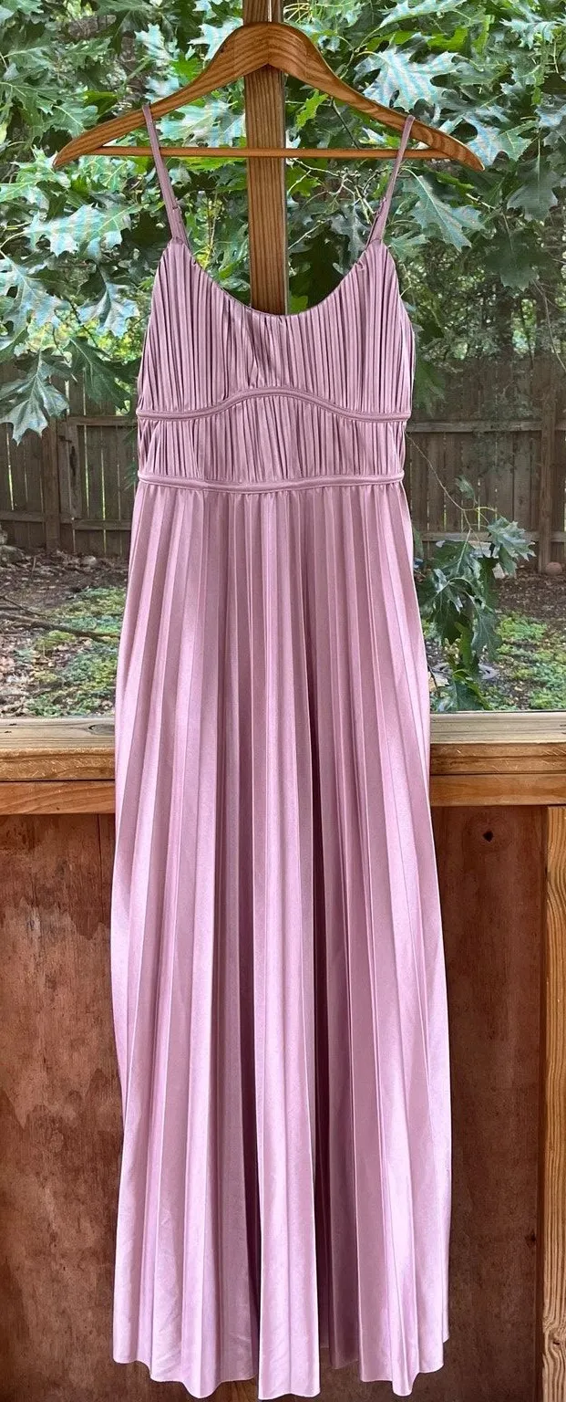ASOS Design Women's Satin Pleated Maxi Dress Dark Rose Pink Size 8