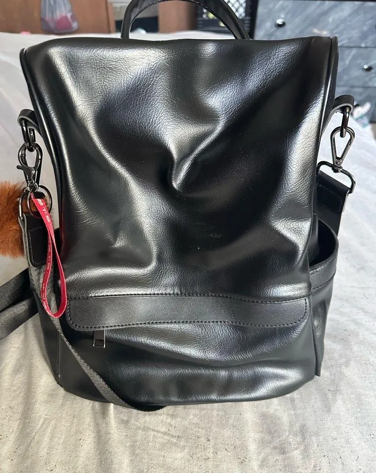 Black faux Leather Backpack