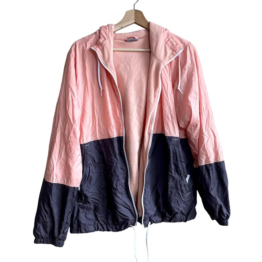 Columbia fleece lined rain jacket windbreaker women's L orange gray colorblock